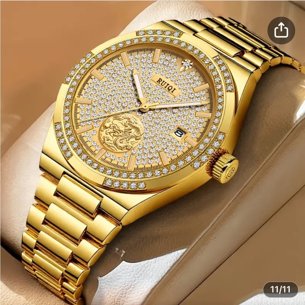 RUIQI Unisex Elegant Mechanical Watch - Full Golden Dial,
Luminous Hands, NEW